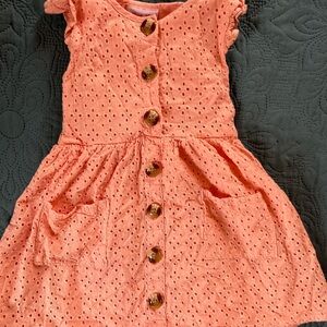 Little Lass Coral Eyelet Button-Front Dress